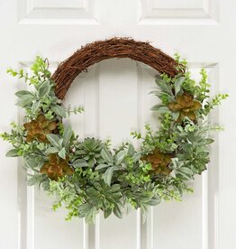 Meravic 22" Succulent Wreath w/ Lambs Ear