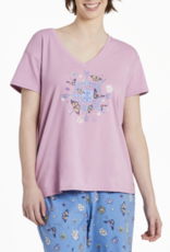 Life Is Good Women's Butterfly and Floral Compass Snuggle Up Relaxed Sleep Vee