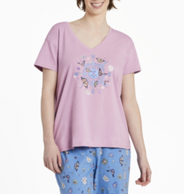 Life Is Good Women's Butterfly and Floral Compass Snuggle Up Relaxed Sleep Vee