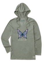 Life Is Good SALE Women's Tie Dye Butterfly Happy Long Sleeve Crusher-Lite Hooded Tee
