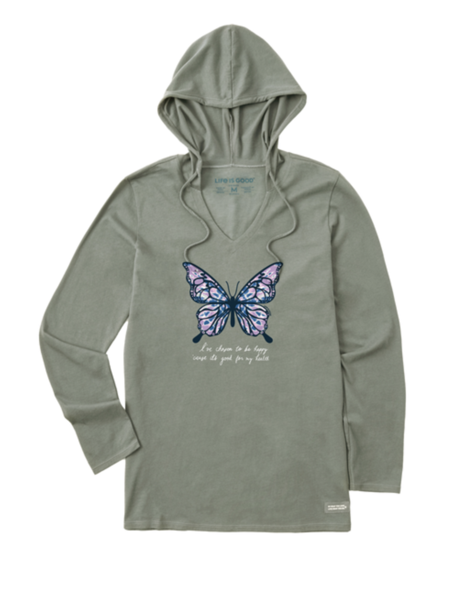 Life Is Good SALE Women's Tie Dye Butterfly Happy Long Sleeve Crusher-Lite Hooded Tee