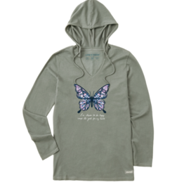 Life Is Good SALE Women's Tie Dye Butterfly Happy Long Sleeve Crusher-Lite Hooded Tee