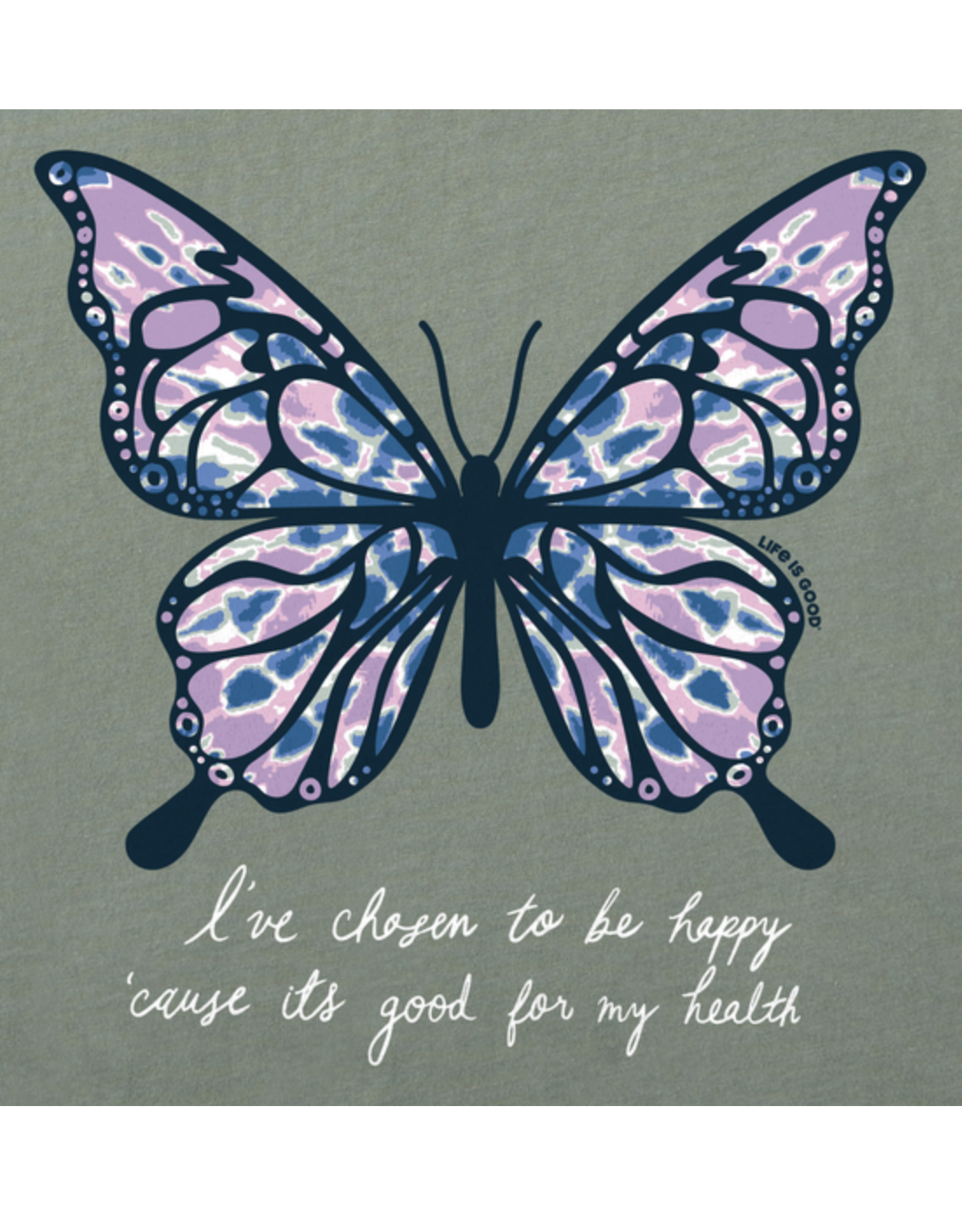 Life Is Good Women's Tie Dye Butterfly Happy Long Sleeve Crusher-Lite Hooded Tee