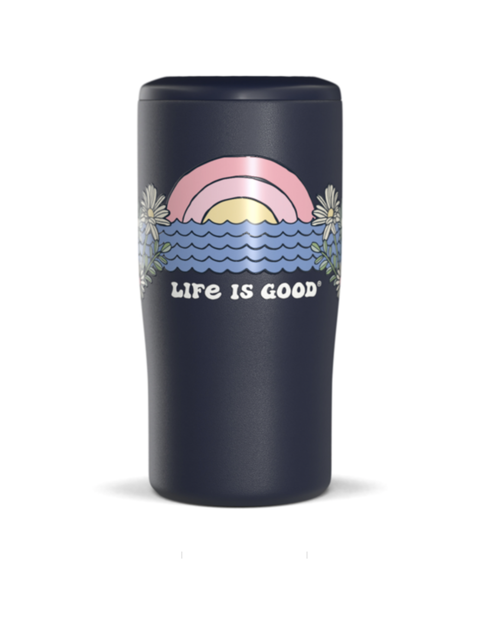 Life Is Good Sunset Daisies 4-in-1 Stainless Steal Can Cooler - Darkest Blue