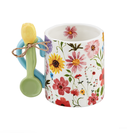 Mudpie SALE Pink Floral Mug with Spoon