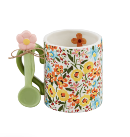 Mudpie SALE Blue Floral Mug with Spoon