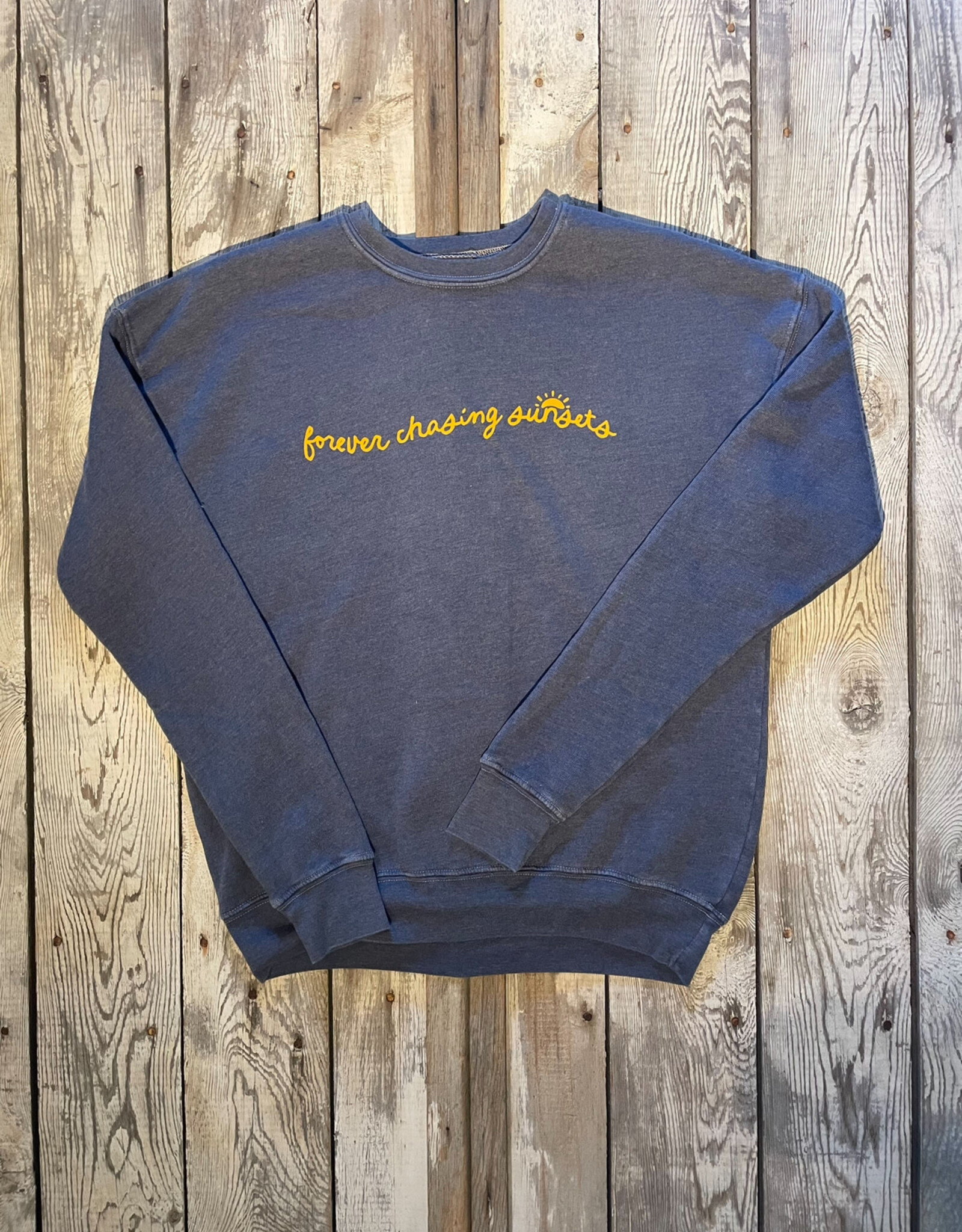 Oat Collective Forever Chasing Sunsets Mineral Crew Sweatshirt - Vintage Denim