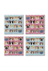 Highland Home Coaster Set 4 pk - Blue & Pink Cats w/ Crowns