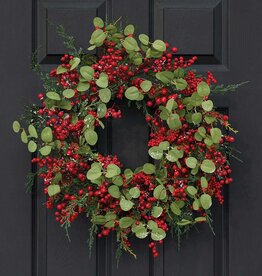 Meravic 22" Frosted Red Berry & Eucalyptus Wreath
