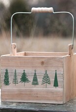 Meravic Large Square Wood Box with Handle & Tree Design