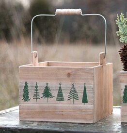 Meravic Large Square Wood Box with Handle & Tree Design