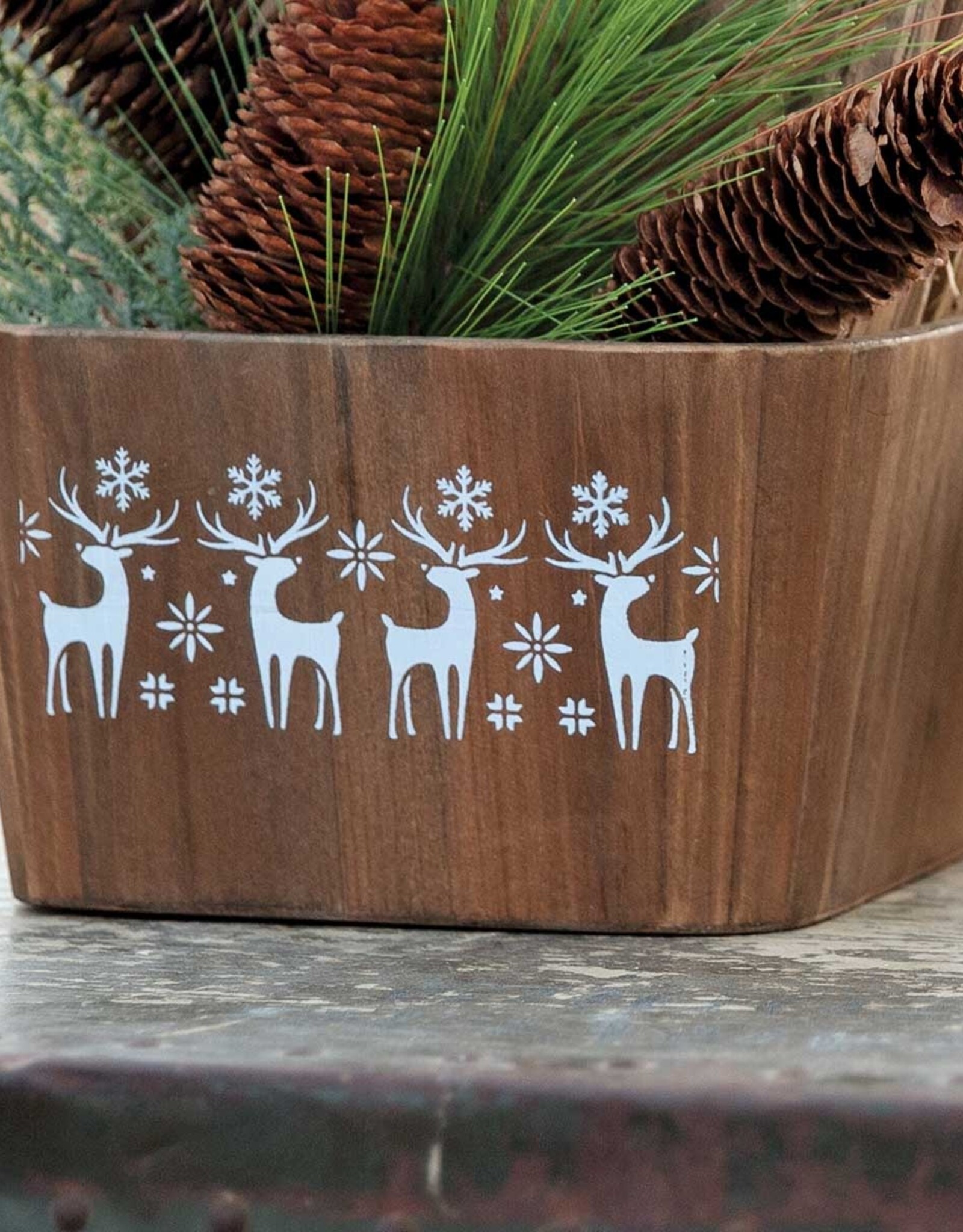 Meravic Large Square Wood Box with Deer Design