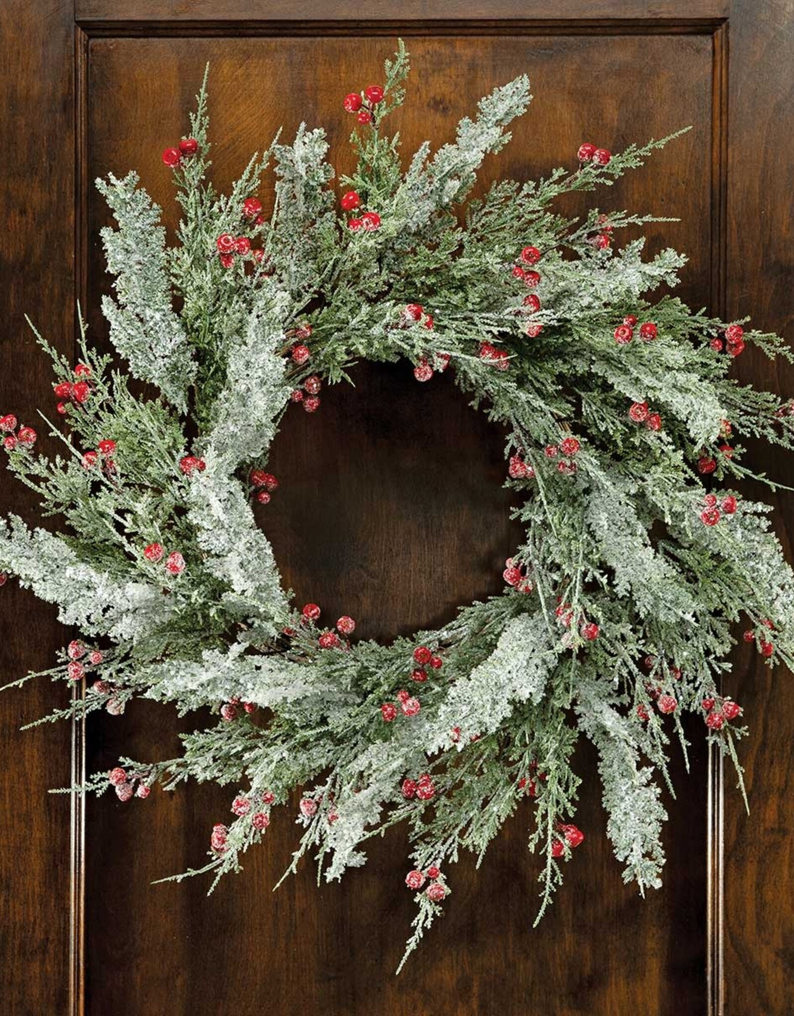 Meravic 26" Frosted Cedar Wreath with Red Berries