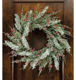 Meravic 26" Frosted Cedar Wreath with Red Berries
