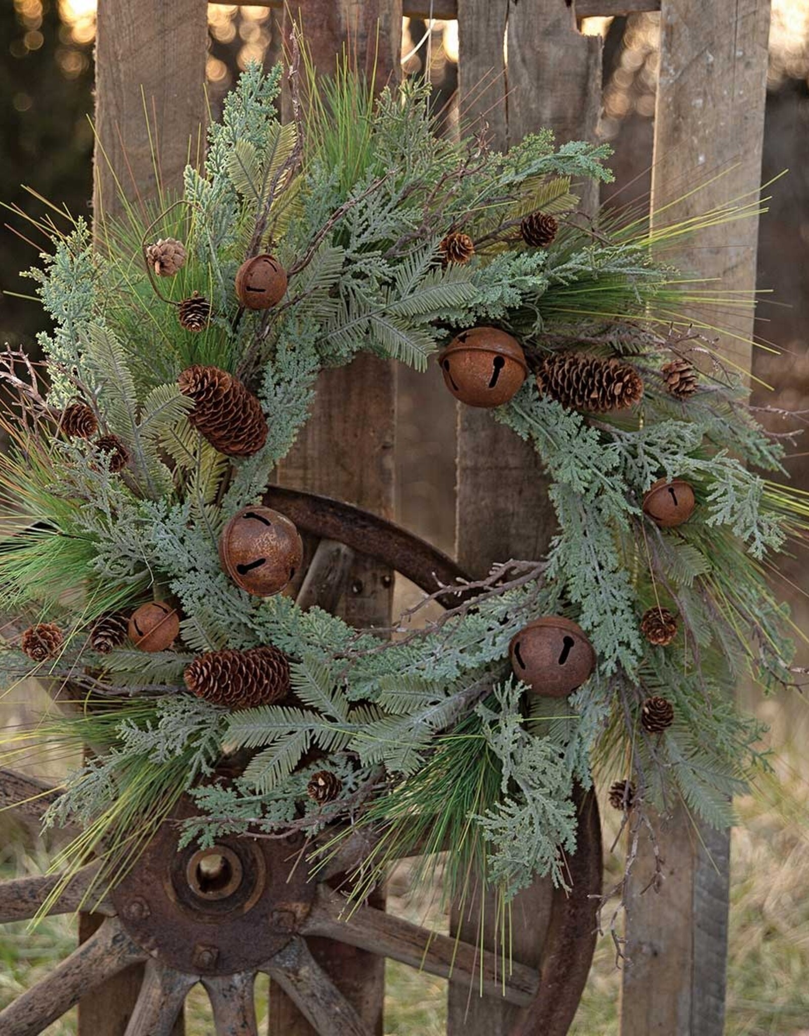 Meravic 26" Mixed Long Needle Pine Wreath with Rusty Bells