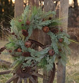 Meravic 26" Mixed Long Needle Pine Wreath with Rusty Bells