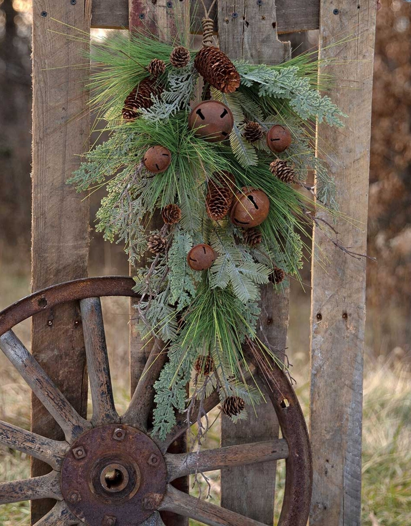 Meravic 30" Mixed Long Needle Pine Bough with Rusty Bells