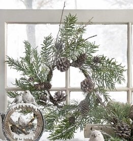 Meravic 17" Wired Faux Birch/Pine Wreath with Pinecones