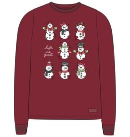 Life Is Good Women's Relaxed Xmas Snowman Grid Long Sleeve Crusher Tee