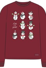 Life Is Good Women's Relaxed Xmas Snowman Grid Long Sleeve Crusher Tee