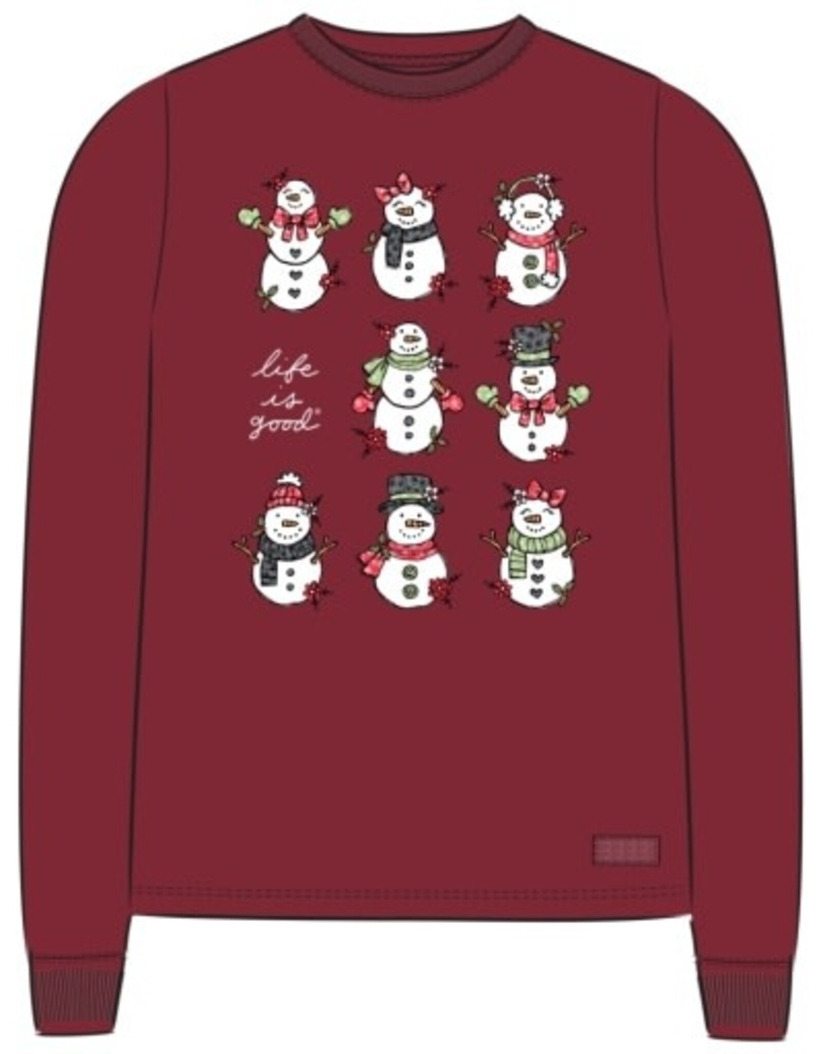 Life Is Good Women's Relaxed Xmas Snowman Grid Long Sleeve Crusher Tee