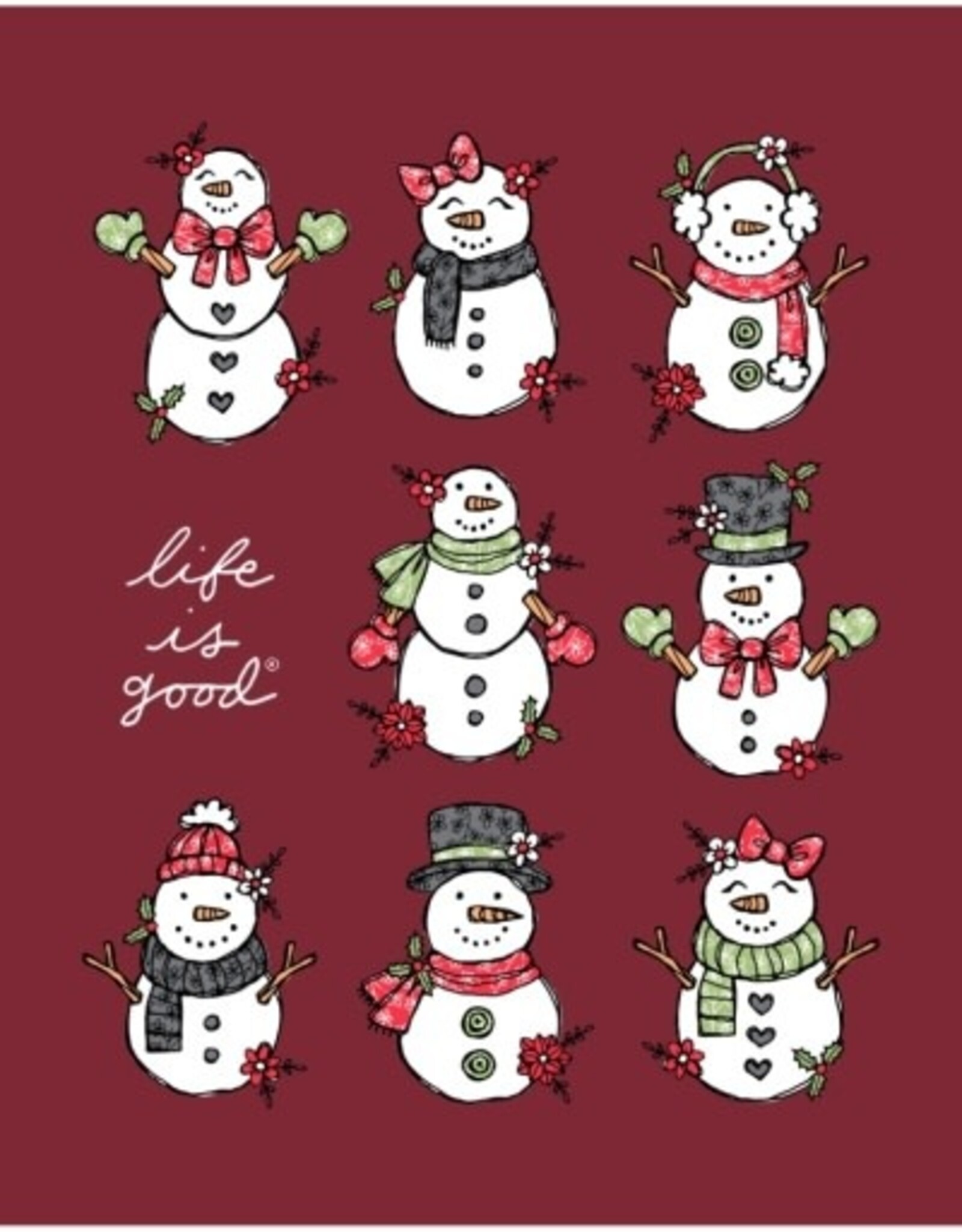 Life Is Good Women's Relaxed Xmas Snowman Grid Long Sleeve Crusher Tee