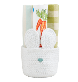 Mudpie SALE Blue Bunny Basket Dish Towel Set