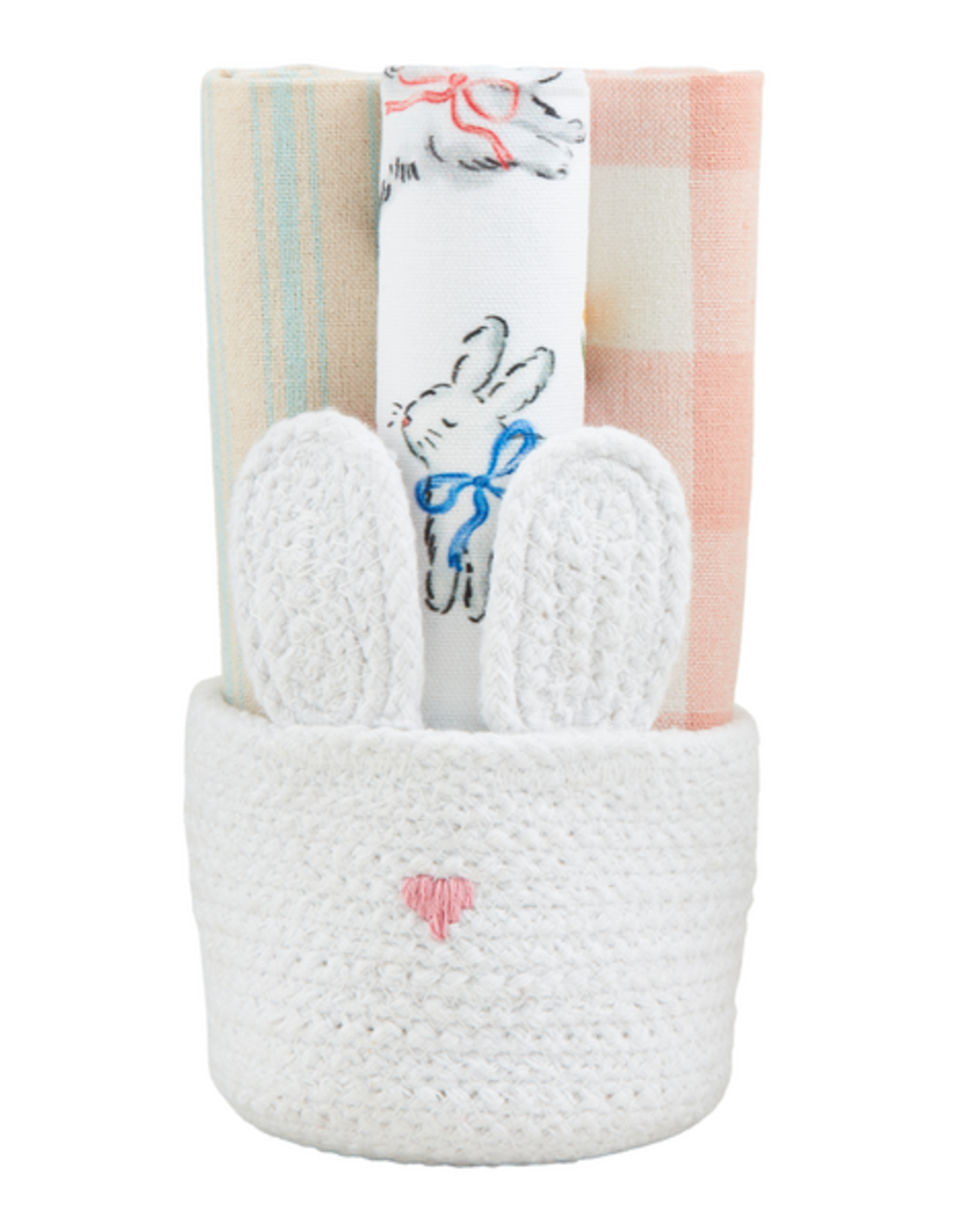 Mudpie Pink Bunny Basket Dish Towel Set