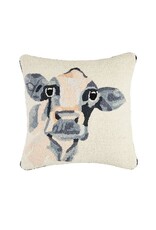 Mudpie Farm Animal Hooked Wool Pillow - Cow
