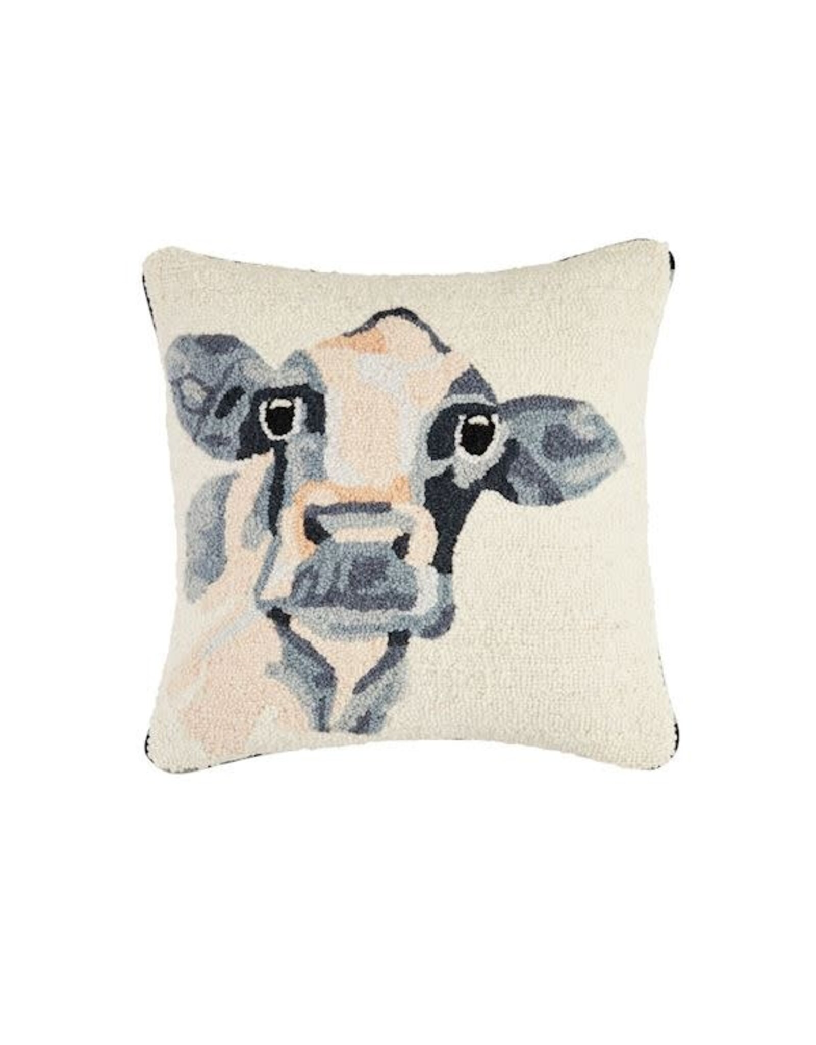 Mudpie Farm Animal Hooked Wool Pillow - Cow