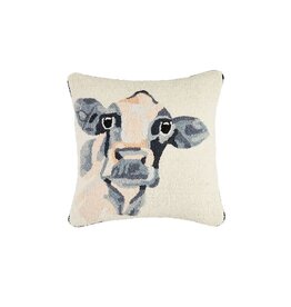 Mudpie Farm Animal Hooked Wool Pillow - Cow