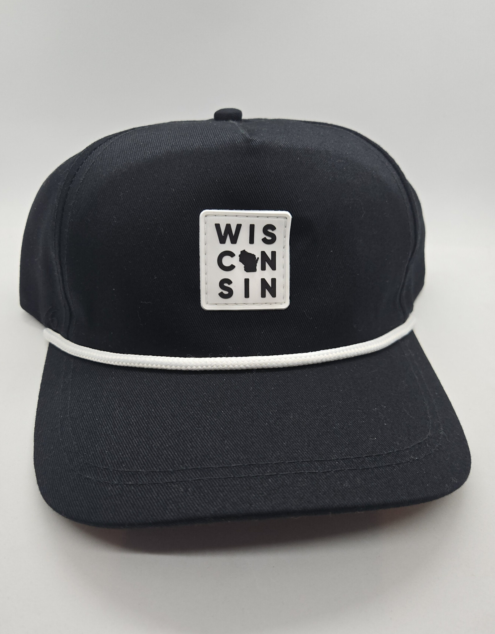 Lakeside Clothing SALE Wisconsin Rubber Patch Black Five Panel Rope Hat