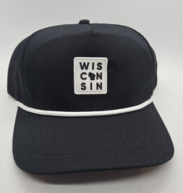 Lakeside Clothing SALE Wisconsin Rubber Patch Black Five Panel Rope Hat
