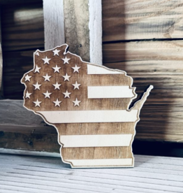 The Farmer's Wife Wisconsin American Flag Wood Magnet