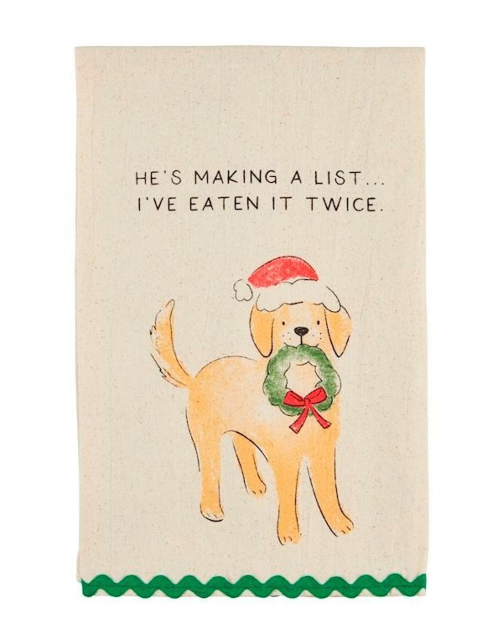 Mudpie He's Making A List Dog Ric-Rac Towel