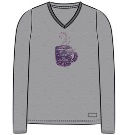 Life Is Good SALE Women's Scattered Hearts Coffee Long Sleeve Crusher-Lite Vee