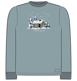 Life Is Good Men's Snowy Cabin in the Woods Long Sleeve Crusher Tee
