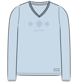 Life Is Good Women's Three Doodle Snowflakes Long Sleeve Crusher Vee