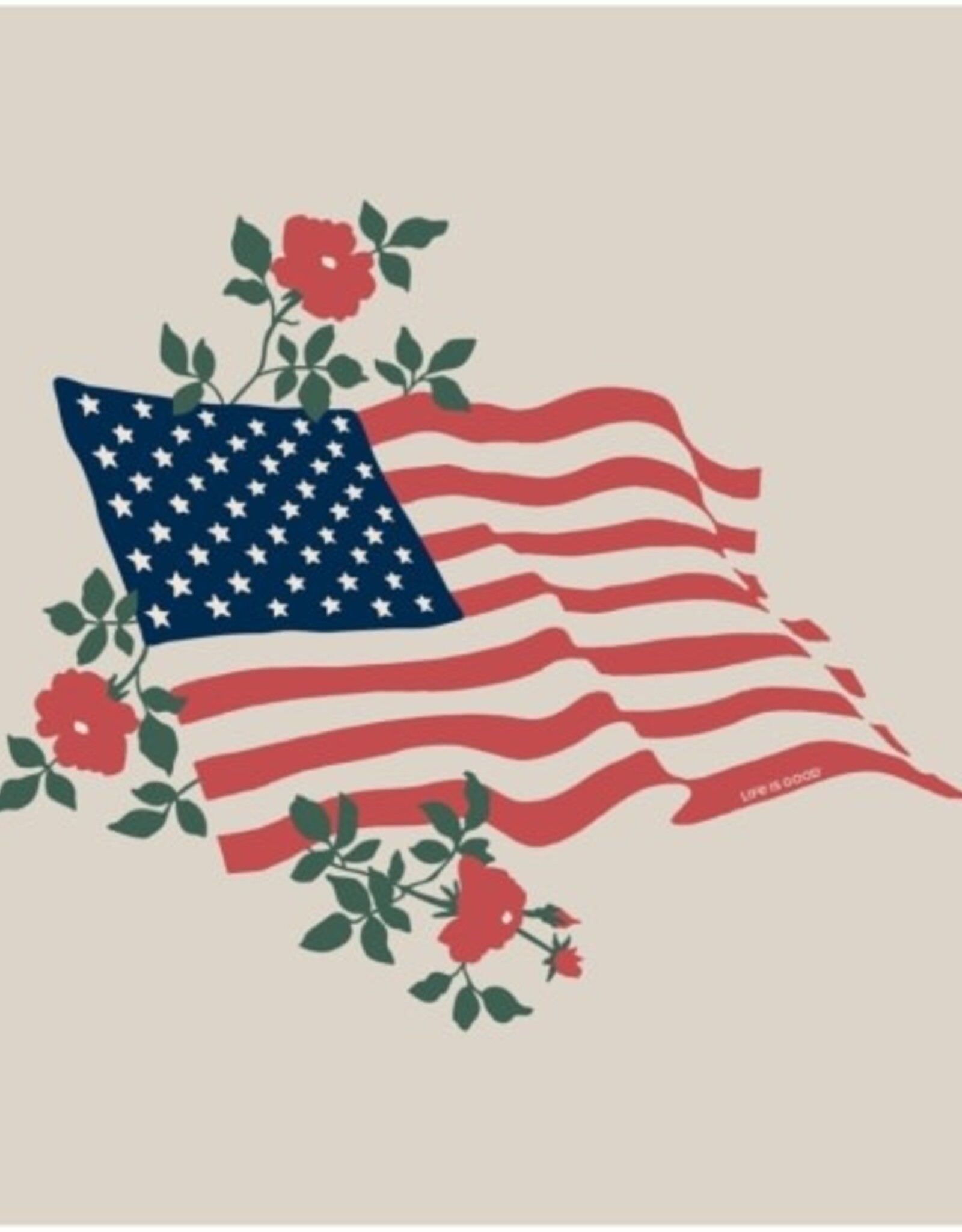 Life Is Good Women's Red Rose American Flag Short Sleeve Crusher-LITE Tee
