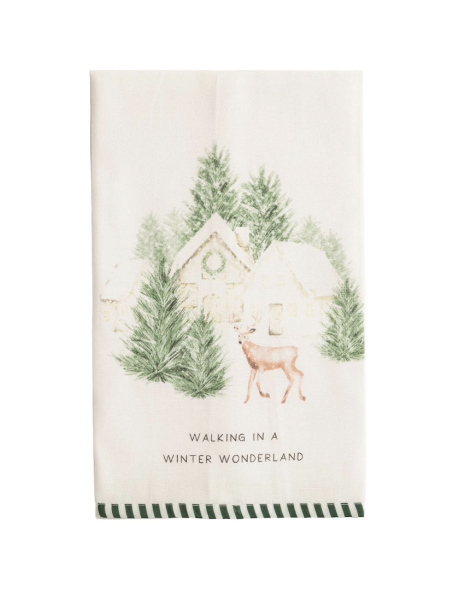 Mudpie House White Christmas Stripe Hem Towel