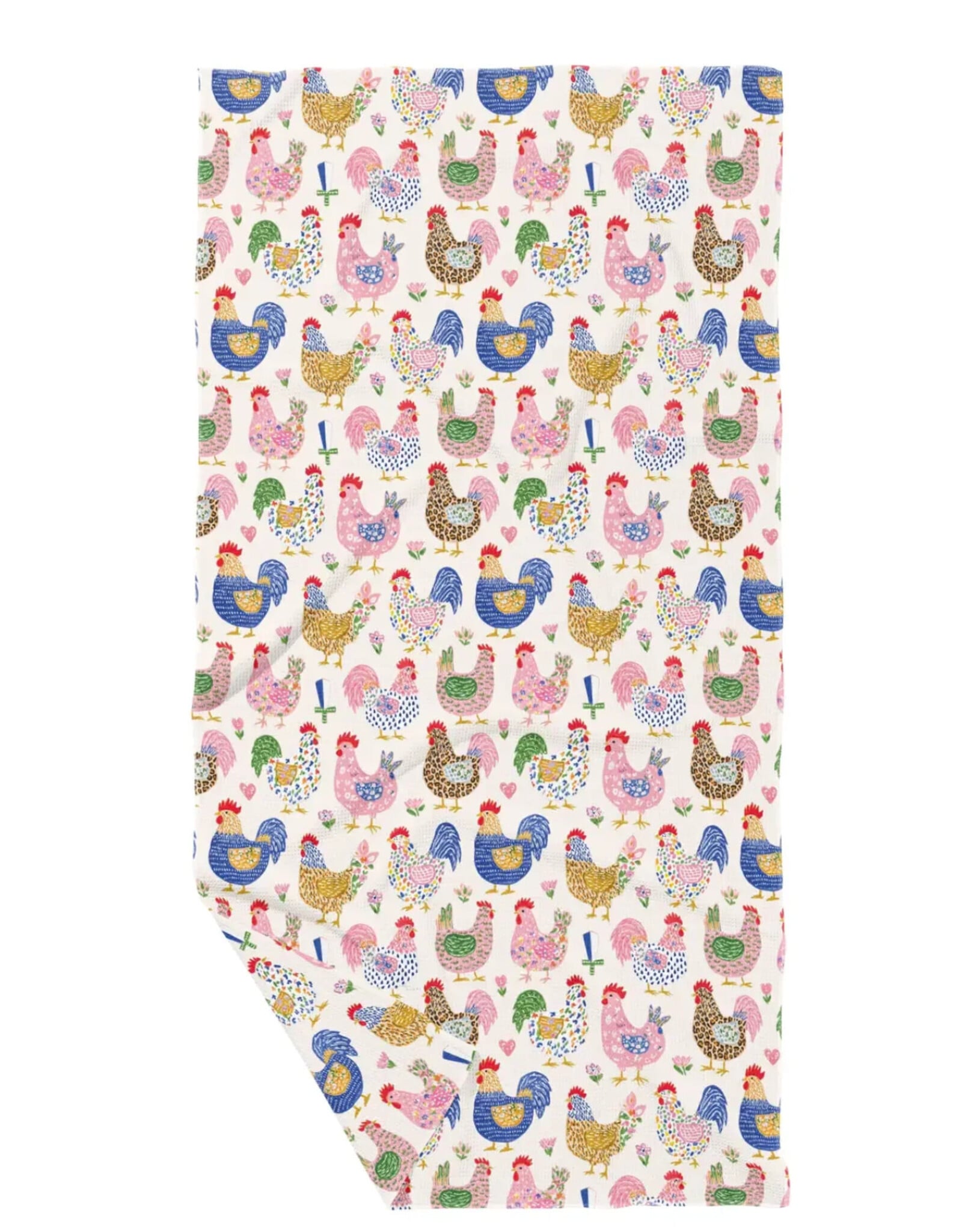 June Apothicarie Colorful Chickens Waffle Recycled Dish Towel