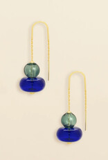 Scout Refined Glass Stacked Threader Earrings - Teal/Blue /Gold