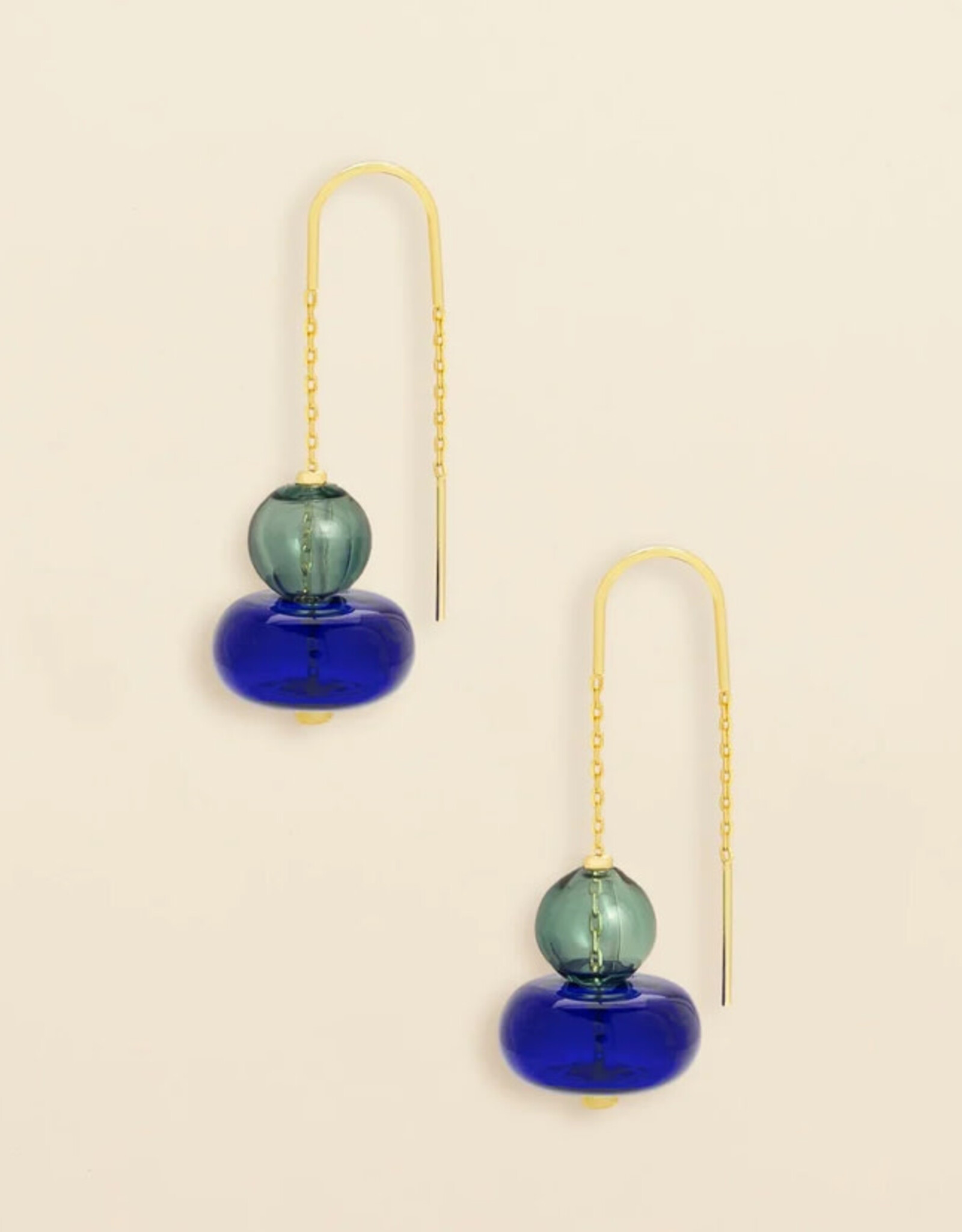 Scout Refined Glass Stacked Threader Earrings - Teal/Blue /Gold