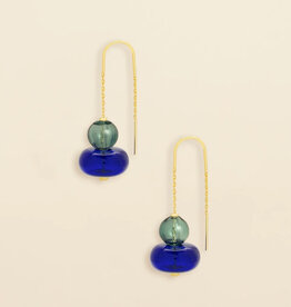 Scout Refined Glass Stacked Threader Earrings - Teal/Blue /Gold