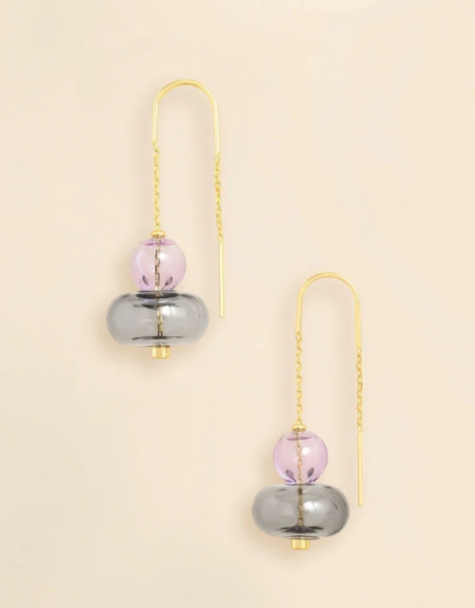 Scout Refined Glass Stacked Threader Earrings - Lavender /Smoke/Gold