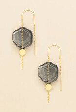 Scout Refined Glass Organic Threader Earrings - Smoke/Gold