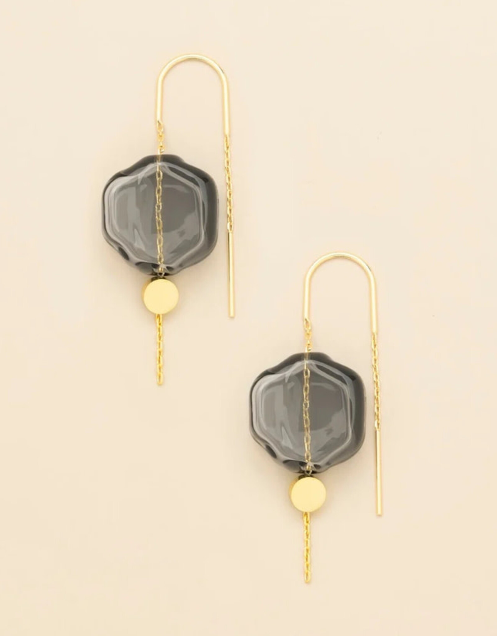 Scout Refined Glass Organic Threader Earrings - Smoke/Gold