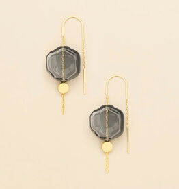 Scout Refined Glass Organic Threader Earrings - Smoke/Gold