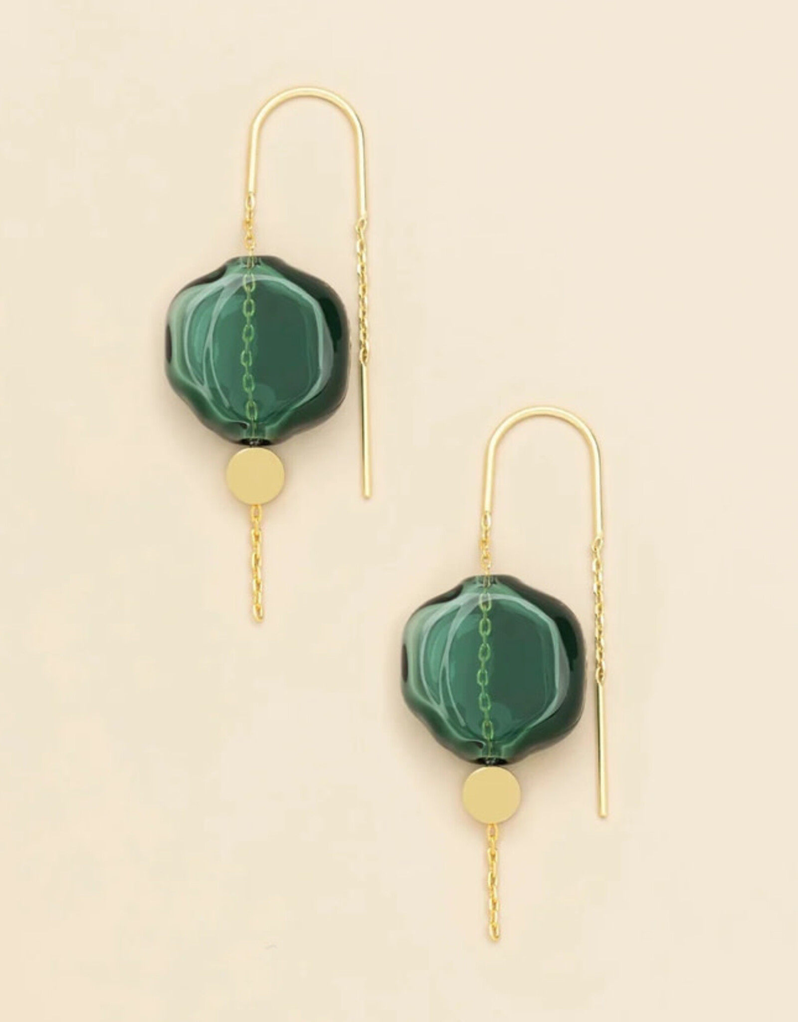 Scout Refined Glass Organic Threader Earrings - Teal/Gold