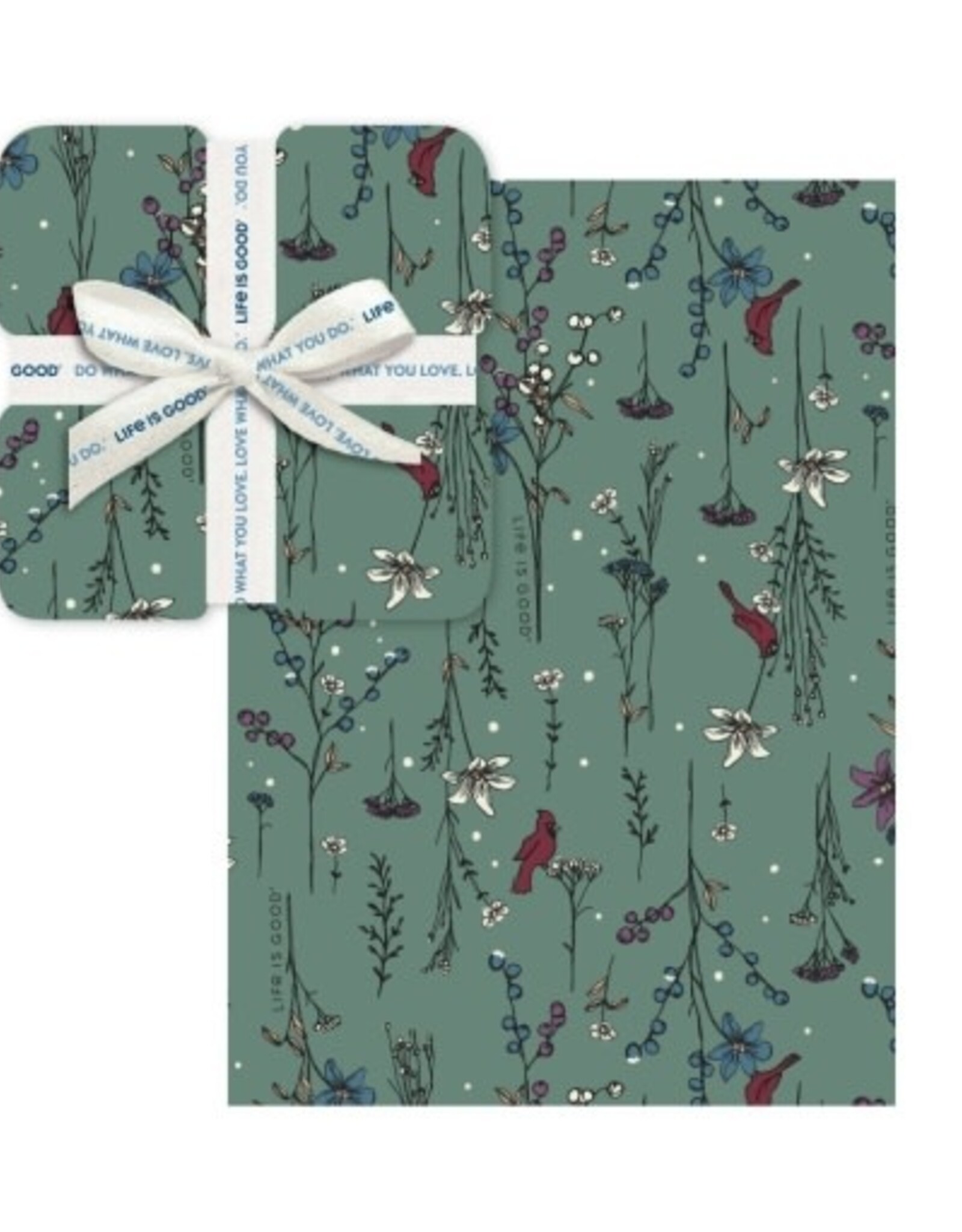 Life Is Good Cardinal Floral Plush Throw Blanket - Granite Green